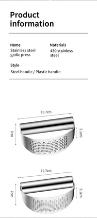 WORTHBUY Manual Stainless Steel Garlic Press, Garlic Chopped Ginger Crusher For Fruit Vegetable Tools Kitchen Accessories