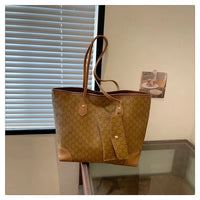 Large-capacity women's bags in Europe and the United States retro shoulder bag classic letters PU commuter handbags women