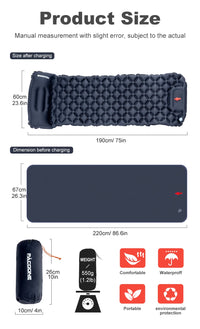 PACOONE Outdoor Camping Sleeping Pad Inflatable Mattress with Pillows Ultralight Air Mat Built-in Inflator Pump Travel Hiking