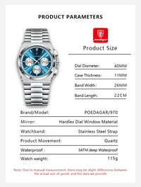 POEDAGAR Luxury Man Quartz Watch Sport Military Watch For Men Waterproof Luminous Date Chronograph Stainless Steel Men's Watches