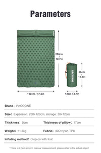 PACOONE Outdoor Camping Double Inflatable Mattress Extra Wide Sleeping Pad Ultralight Folding Bed Sleeping Mat Car Travel Mat