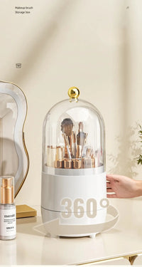 New PP Makeup Brush Holder 360° Rotating Large-capacity Cosmetics Display Case With Lid Dustproof Storage Box Makeup Brush