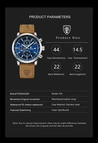 POEDAGAR Luxury Wristwatch for Man Waterproof Luminous Chronograph Date Men Watch Sports Leather Men's Quartz Watches Male reloj