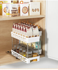 WORTHBUY Double Layer Pull-Out Seasoning Bottle Spice Rack Multifunctional Drawer Cabinet Plastic Storage Rack Kitchen Organizer