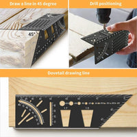 Premium Aluminum Alloy Woodworking Square Ruler - 3D Mitre Angle Measuring Template Tool - 45/90 Degree Carpenter's Layout Gauge