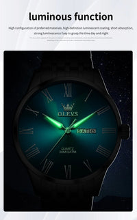 OLEVS Business Minimalist Stainless Steel Watch Man Luxury Luminous Hands Roman Scale Calendar Waterproof Quartz Watches for Men
