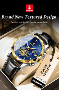 POEDAGAR Luxury Watch for Man Sports Leather Men Quartz Watch Waterproof Luminous Chronograph Men's Watches Male Clock Reloj+box