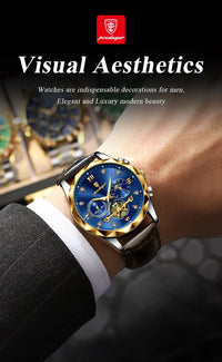 POEDAGAR Luxury Watch for Man Sports Leather Men Quartz Watch Waterproof Luminous Chronograph Men's Watches Male Clock Reloj+box