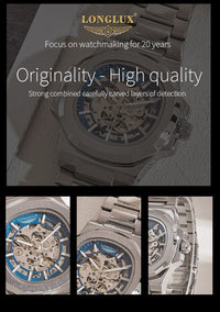 LONGLUX Men automatic mechanical watch luxury watches waterproof skeleton business cheap wholesale stainless steel gift watch