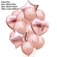 10/14pcs Mix Pink Rose Balloons Heart Star RoseGold Confetti Balloon Birthday Party Decorate Kids Adult Air Balls Wedding Globos