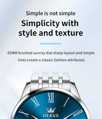 OLEVS Business Minimalist Stainless Steel Watch Man Luxury Luminous Hands Roman Scale Calendar Waterproof Quartz Watches for Men