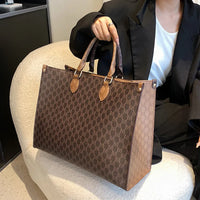 Large-capacity women's bags in Europe and the United States retro shoulder bag classic letters PU commuter handbags women