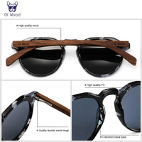 Oi Wood Sunglasses Women Men's Sun Glasses Walnut Wood Round Eyeglasses Red LensTortoise Shell Frames