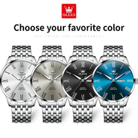 OLEVS Business Minimalist Stainless Steel Watch Man Luxury Luminous Hands Roman Scale Calendar Waterproof Quartz Watches for Men