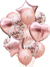 10/14pcs Mix Pink Rose Balloons Heart Star RoseGold Confetti Balloon Birthday Party Decorate Kids Adult Air Balls Wedding Globos