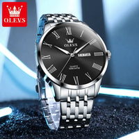 OLEVS Business Minimalist Stainless Steel Watch Man Luxury Luminous Hands Roman Scale Calendar Waterproof Quartz Watches for Men