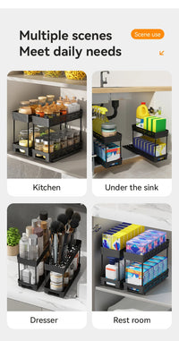 WORTHBUY Double Layer Pull-Out Seasoning Bottle Spice Rack Multifunctional Drawer Cabinet Plastic Storage Rack Kitchen Organizer