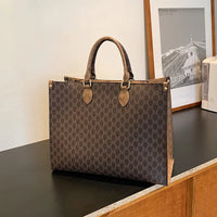Large-capacity women's bags in Europe and the United States retro shoulder bag classic letters PU commuter handbags women