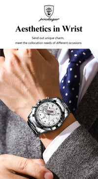 POEDAGAR Business Military Men Clock Waterproof Luminous Calendar Man Wristwatch Stainless Steel Quartz Men's Watches Male Reloj