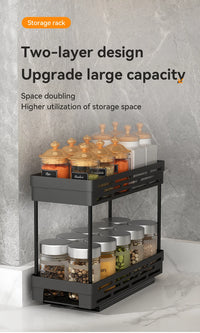 WORTHBUY Double Layer Pull-Out Seasoning Bottle Spice Rack Multifunctional Drawer Cabinet Plastic Storage Rack Kitchen Organizer