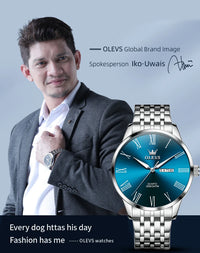 OLEVS Business Minimalist Stainless Steel Watch Man Luxury Luminous Hands Roman Scale Calendar Waterproof Quartz Watches for Men