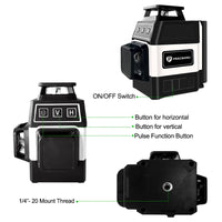 Pracmanu Mini Laser Level 12 Lines 3D level Self-Leveling 360° Horizontal and Vertical Cross Green Laser Beam Lines