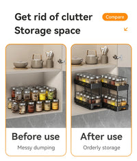 WORTHBUY Double Layer Pull-Out Seasoning Bottle Spice Rack Multifunctional Drawer Cabinet Plastic Storage Rack Kitchen Organizer