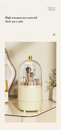 New PP Makeup Brush Holder 360° Rotating Large-capacity Cosmetics Display Case With Lid Dustproof Storage Box Makeup Brush