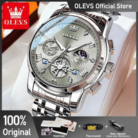 OLEVS Men's Watches Classic Multifunctional Fltwheel Chronograph Original Quartz Wristwatch Moon Phase 24 Hour Waterproof reloj