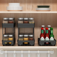 WORTHBUY Double Layer Pull-Out Seasoning Bottle Spice Rack Multifunctional Drawer Cabinet Plastic Storage Rack Kitchen Organizer