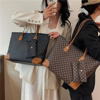 Large-capacity women's bags in Europe and the United States retro shoulder bag classic letters PU commuter handbags women