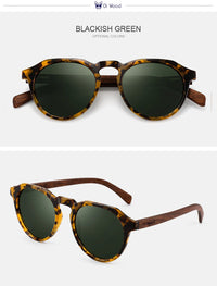 Oi Wood Sunglasses Women Men's Sun Glasses Walnut Wood Round Eyeglasses Red LensTortoise Shell Frames