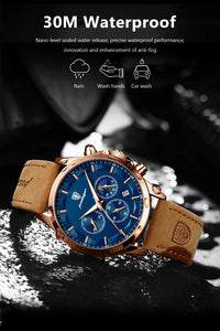 POEDAGAR Men Quartz Watch Luxury Sports Waterproof Chronograph Luminous Date Man Wristwatch Business Leather Men's Watches Clock