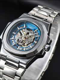 LONGLUX Men automatic mechanical watch luxury watches waterproof skeleton business cheap wholesale stainless steel gift watch