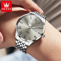 OLEVS Business Minimalist Stainless Steel Watch Man Luxury Luminous Hands Roman Scale Calendar Waterproof Quartz Watches for Men