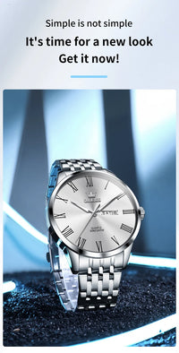 OLEVS Business Minimalist Stainless Steel Watch Man Luxury Luminous Hands Roman Scale Calendar Waterproof Quartz Watches for Men