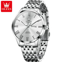 OLEVS Business Minimalist Stainless Steel Watch Man Luxury Luminous Hands Roman Scale Calendar Waterproof Quartz Watches for Men