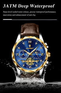 POEDAGAR Luxury Watch for Man Sports Leather Men Quartz Watch Waterproof Luminous Chronograph Men's Watches Male Clock Reloj+box