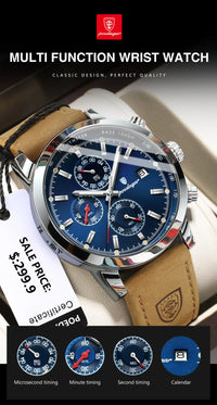 POEDAGAR Luxury Wristwatch for Man Waterproof Luminous Chronograph Date Men Watch Sports Leather Men's Quartz Watches Male reloj