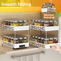 WORTHBUY Double Layer Pull-Out Seasoning Bottle Spice Rack Multifunctional Drawer Cabinet Plastic Storage Rack Kitchen Organizer