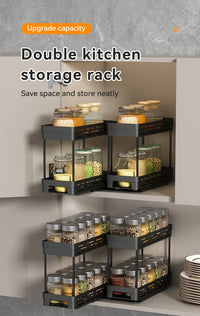 WORTHBUY Double Layer Pull-Out Seasoning Bottle Spice Rack Multifunctional Drawer Cabinet Plastic Storage Rack Kitchen Organizer