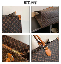 Large-capacity women's bags in Europe and the United States retro shoulder bag classic letters PU commuter handbags women