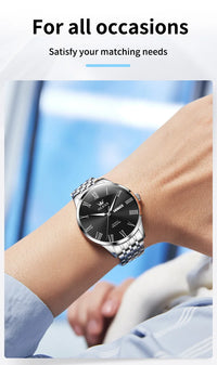 OLEVS Business Minimalist Stainless Steel Watch Man Luxury Luminous Hands Roman Scale Calendar Waterproof Quartz Watches for Men