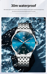OLEVS Business Minimalist Stainless Steel Watch Man Luxury Luminous Hands Roman Scale Calendar Waterproof Quartz Watches for Men