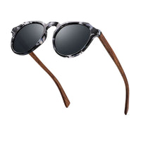 Oi Wood Sunglasses Women Men's Sun Glasses Walnut Wood Round Eyeglasses Red LensTortoise Shell Frames