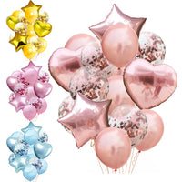 10/14pcs Mix Pink Rose Balloons Heart Star RoseGold Confetti Balloon Birthday Party Decorate Kids Adult Air Balls Wedding Globos