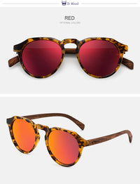 Oi Wood Sunglasses Women Men's Sun Glasses Walnut Wood Round Eyeglasses Red LensTortoise Shell Frames