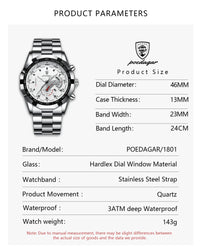 POEDAGAR Business Military Men Clock Waterproof Luminous Calendar Man Wristwatch Stainless Steel Quartz Men's Watches Male Reloj