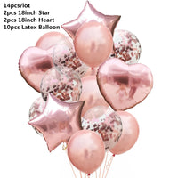 10/14pcs Mix Pink Rose Balloons Heart Star RoseGold Confetti Balloon Birthday Party Decorate Kids Adult Air Balls Wedding Globos