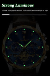 POEDAGAR Luxury Watch for Man Sports Leather Men Quartz Watch Waterproof Luminous Chronograph Men's Watches Male Clock Reloj+box